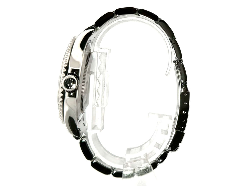 Rolex Yacht-Master 40 Edelstahl Platin 16622 Seitenansicht, poliertes und satiniertes Gehäuse und Armband, Platin-Lünette