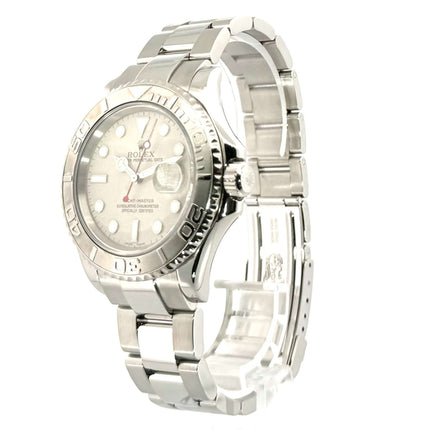 Rolex Yacht-Master 40 Edelstahl Platin 16622 Uhr mit Platin Zifferblatt und geriffelter Lünette, aus poliertem und satiniertem Edelstahl
