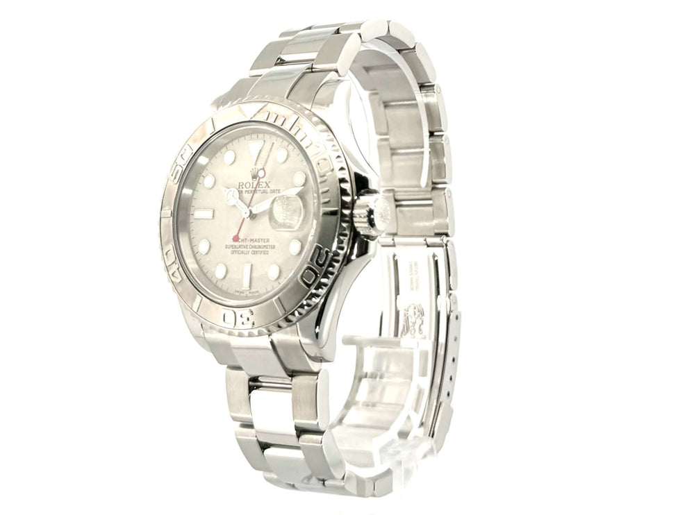 Rolex Yacht-Master 40 Edelstahl Platin 16622 Uhr mit Platin Zifferblatt und geriffelter Lünette, aus poliertem und satiniertem Edelstahl