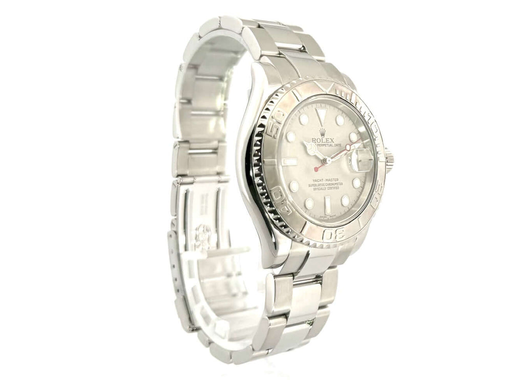 Rolex Yacht-Master 40 Edelstahl Platin 16622 aus 2005, poliertes und satiniertes Gehäuse und Armband, platin Zifferblatt und Lünette, Automatikwerk.