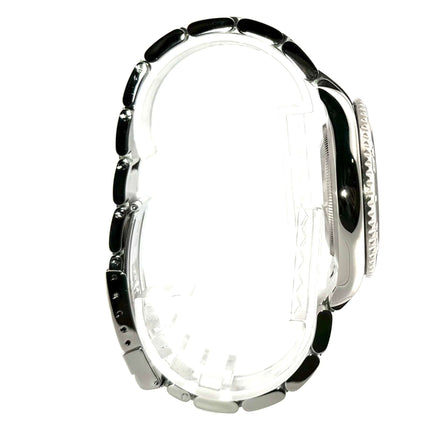 Rolex Yacht-Master 40 Edelstahl Platin 16622 Seitenansicht, poliertes und satiniertes Armband, geriffelte Platin Lünette