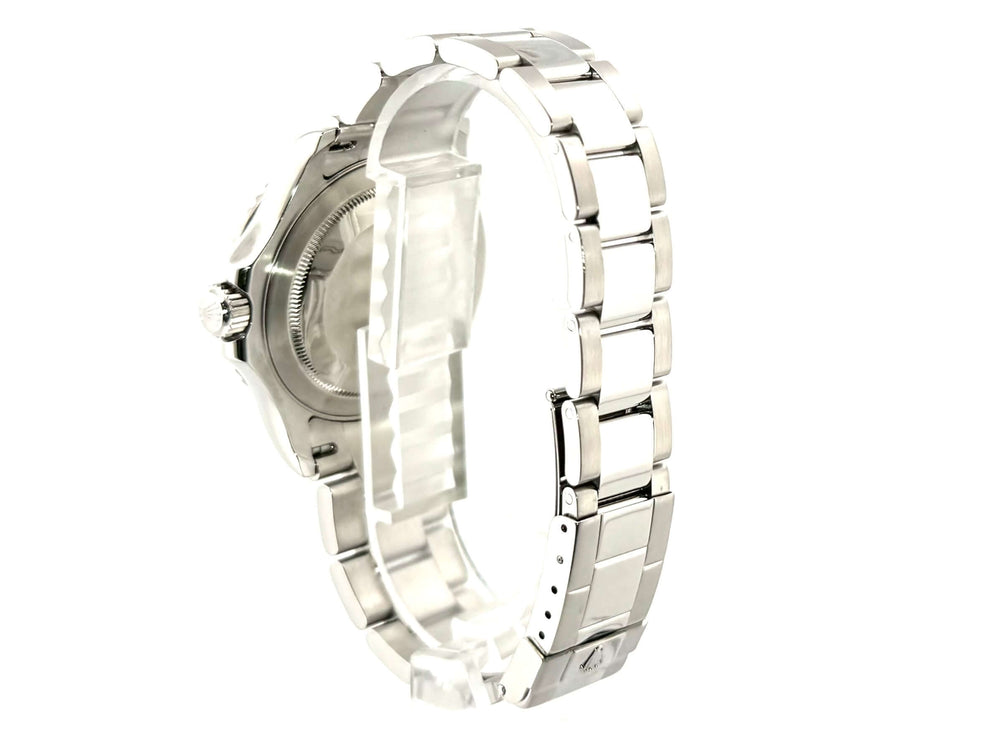 Rolex Yacht-Master 40 Edelstahl Platin 16622, Gehäuserückseite und poliertes Oyster Edelstahl Armband mit Faltschließe