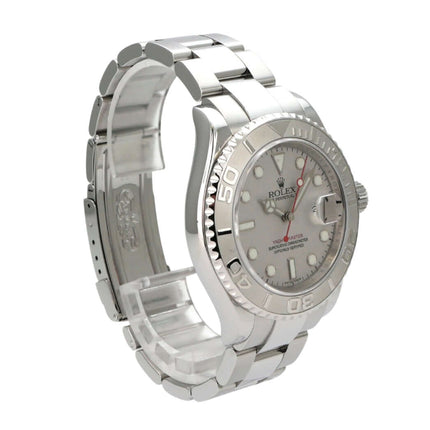 Rolex Yacht-Master 40 Edelstahl Platin 16622, polierte Edelstahl Uhr mit Platin Zifferblatt und drehbarer Lünette.