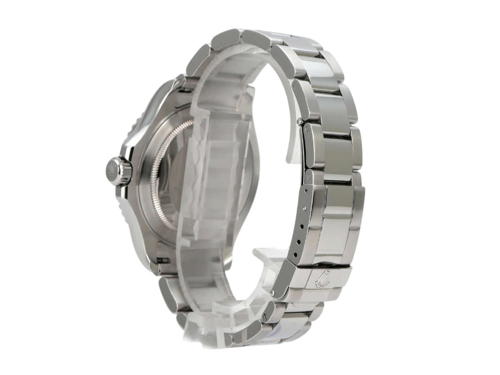 Rolex Yacht-Master 40 Edelstahl Platin 16622 Side View mit poliertem Edelstahlarmband und Gehäuse.