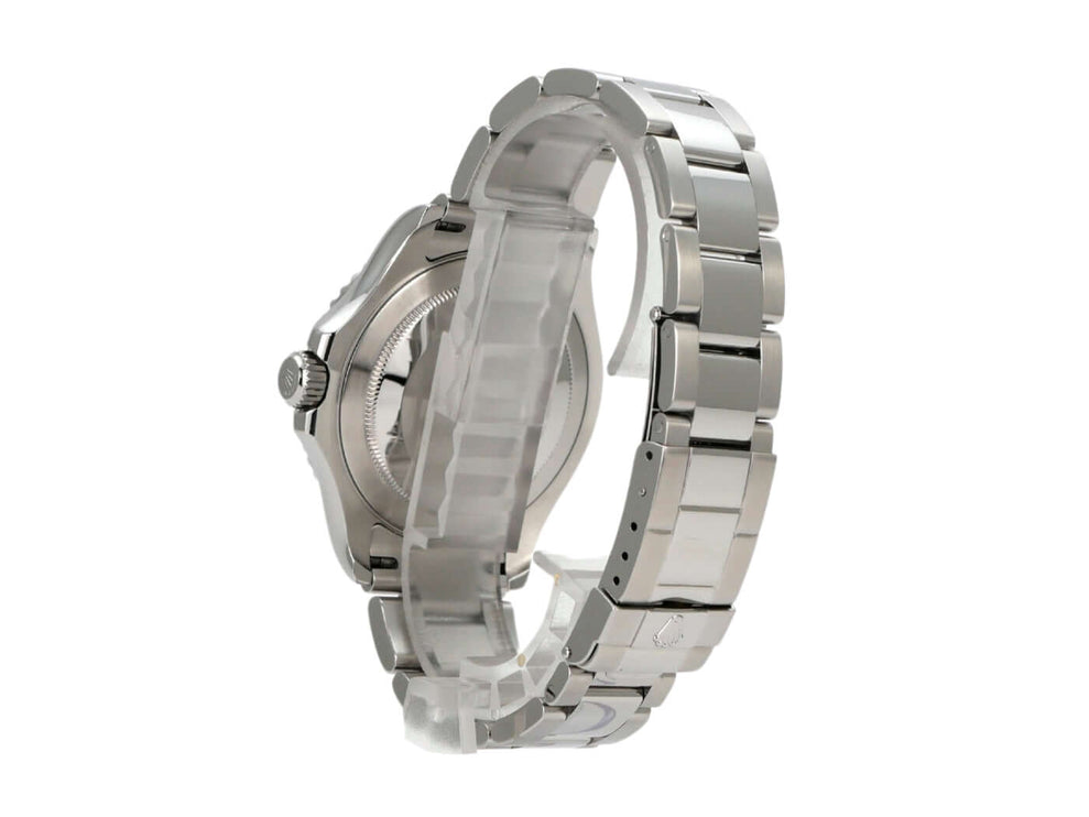 Rolex Yacht-Master 40 Edelstahl Platin 16622, seitliche Ansicht mit Oyster Armband und poliertem Gehäuse.