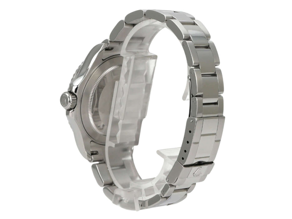 Rolex Yacht-Master 40 Edelstahl Platin 16622, Seitenansicht mit Oyster-Armband und Platinlünette