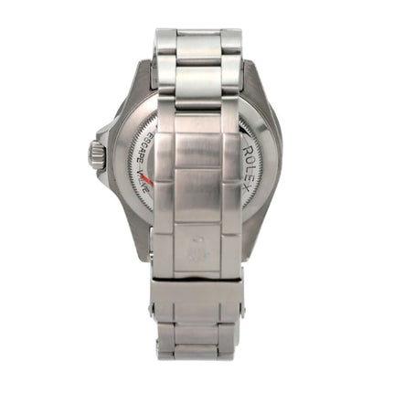 Rolex Sea-Dweller 16660 Rückansicht mit Edelstahlband und Gehäuse aus poliertem und satiniertem Edelstahl.