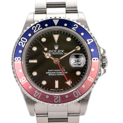 Rolex GMT-Master 16700 aus Edelstahl mit blau-roter Lünette und schwarzem Zifferblatt.
