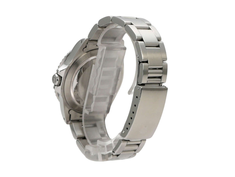 Rolex GMT-Master 16700 Uhr seitliche Ansicht mit poliertem und satiniertem Edelstahlarmband.