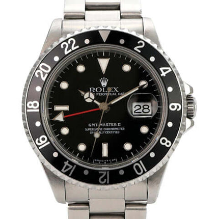 Rolex GMT-Master Ref. 16710 Edelstahl Schwarz, schwarzes Zifferblatt, Edelstahlarmband, GMT-Uhr mit Datumsanzeige