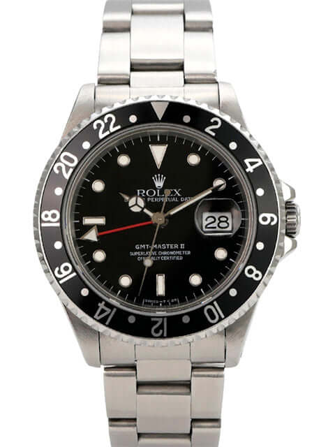 Rolex GMT-Master Ref. 16710 Edelstahl Schwarz, schwarzes Zifferblatt, Edelstahlarmband, GMT-Uhr mit Datumsanzeige