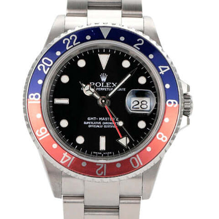 Rolex GMT-Master II Ref. 16710 Pepsi, Edelstahl, schwarzes Zifferblatt, drehbare Lünette, 40 mm, Automatikwerk. 