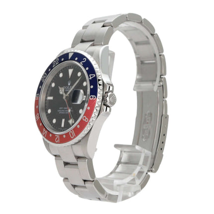 Rolex GMT-Master II Ref. 16710 Pepsi Uhr, Edelstahl, 40 mm Gehäuse, blaue/rote Lünette, schwarzes Zifferblatt.