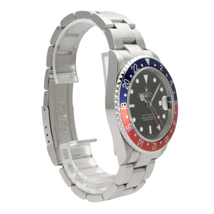 Rolex GMT-Master II Ref. 16710 Pepsi aus Edelstahl mit blau-roter Lünette und schwarzem Zifferblatt, automatisches Chronometer.