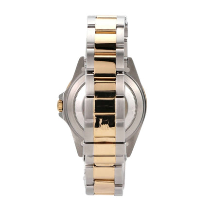 Seitenansicht der Rolex GMT-Master II 16713 mit Edelstahl- und Gelbgold-Armband.