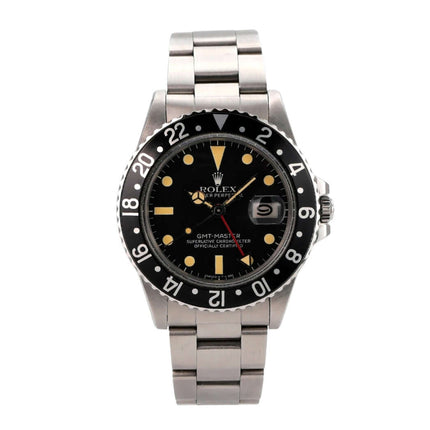 Rolex GMT-Master Ref. 16750 ungetragen, Edelstahl, schwarzes Zifferblatt, GMT-Lünette, Oysterband