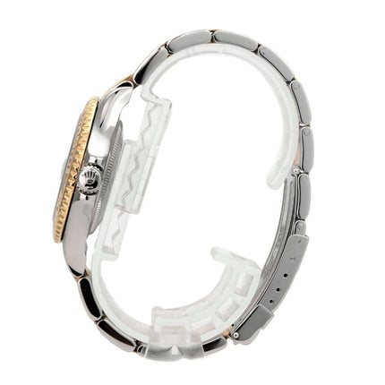 Seitenansicht der Rolex Yacht-Master 35 Edelstahl Gelbgold 168623 Weiß, Edelstahl- und Gelbgold-Armband.