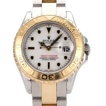 Rolex Yachtmaster Edelstahl und 18 kt Gelbgold, Ref. 169623, mit weißem Zifferblatt und Automatikwerk.