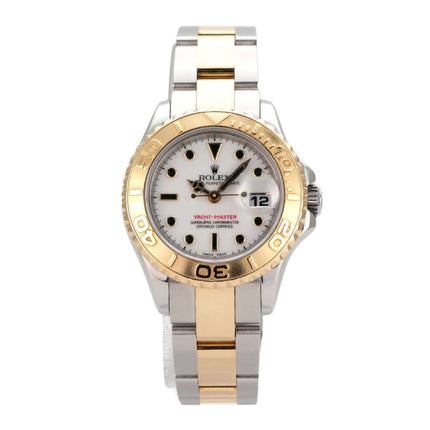 Rolex Yachtmaster Edelstahl und Gelbgold Ref. 169623: 29 mm Gehäuse, weißes Zifferblatt, automatisches Uhrwerk.