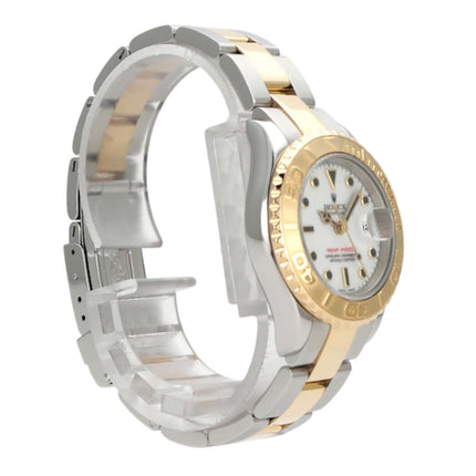 Rolex Yachtmaster Edelstahl und Gelbgold, Ref. 169623, mit weißem Zifferblatt und drehbarer Lünette.