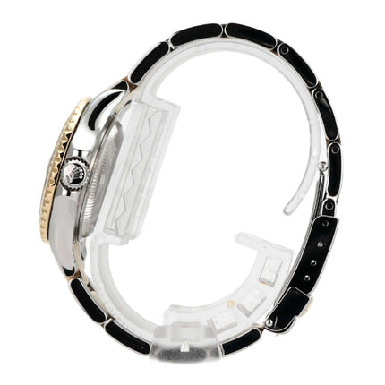 Rolex Yachtmaster Edelstahl Gelbgold 169623 seitliche Ansicht, poliertes Gehäuse und Oyster Armband in Edelstahl und Gelbgold.