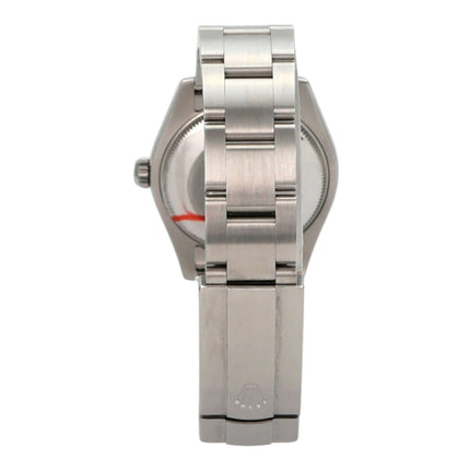 Rolex Oyster Perpetual 31 Ref. 177200 Silber, Ansicht von hinten mit Edelstahlarmband, Poliert und satiniert.