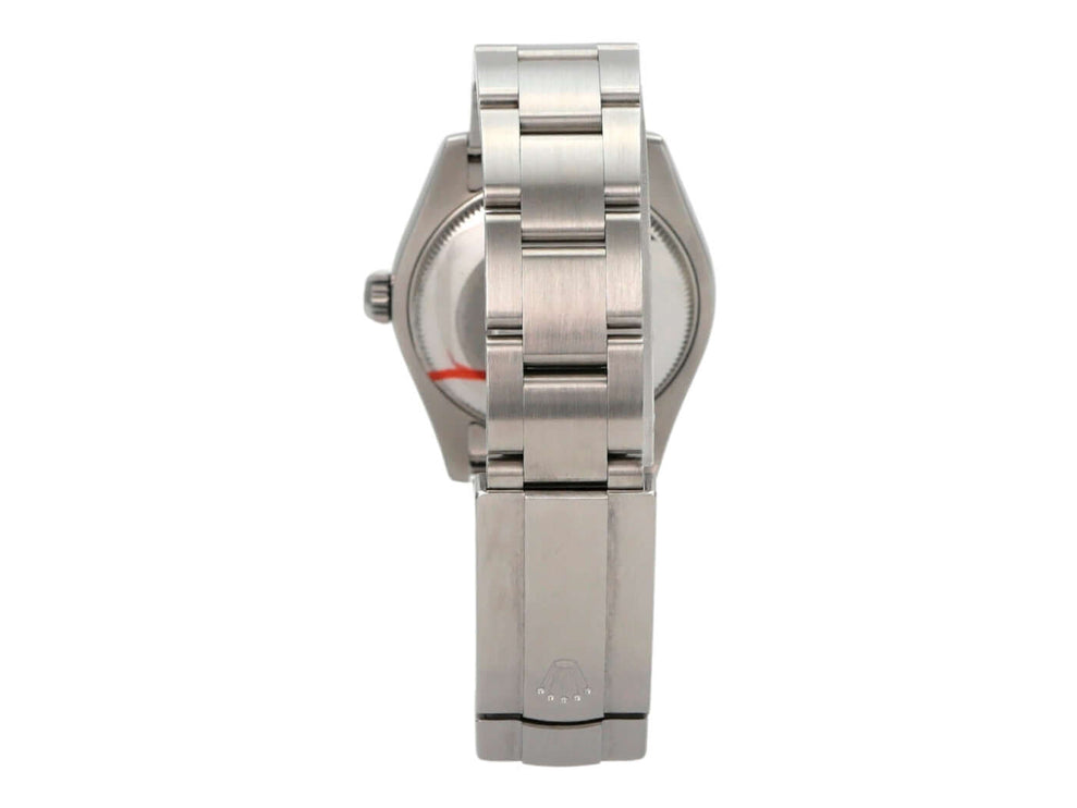 Rolex Oyster Perpetual 31 Ref. 177200 Silber, Ansicht von hinten mit Edelstahlarmband, Poliert und satiniert.