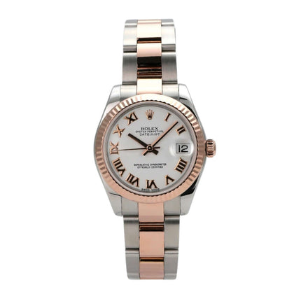 Rolex Datejust 31 Ref. 178271, Edelstahl und Everose-Gold, weißes Zifferblatt, römische Ziffern, 2015.