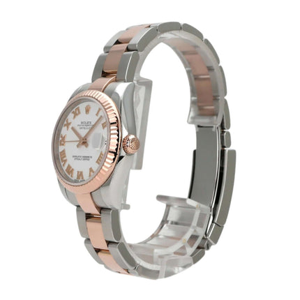 Rolex Datejust 31 Ref. 178271 in Edelstahl und 18 kt Everose-Gold, weißes Zifferblatt mit römischen Ziffern.