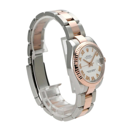 Rolex Datejust 31 Ref. 178271 in Edelstahl und Everose-Gold mit weißem Zifferblatt und römischen Ziffern.