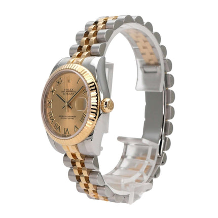 Rolex Datejust 31 Edelstahl Gelbgold 178273 Champagner Römisch Jubile-Band, elegante Armbanduhr mit goldenen Ziffern.