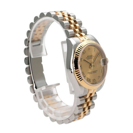Rolex Datejust 31 Edelstahl Gelbgold 178273 Champagner Römisch Jubile-Band seitliche Ansicht