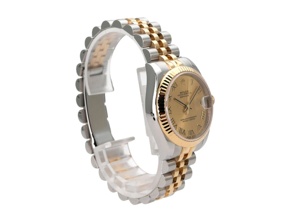Rolex Datejust 31 Edelstahl Gelbgold 178273 Champagner Römisch Jubile-Band seitliche Ansicht