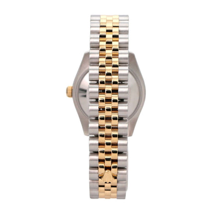 Rolex Datejust 31 Edelstahl Gelbgold 178273 Champagner Römisch Jubile-Band seitliche Ansicht Uhr mit zweifarbigen Armband.