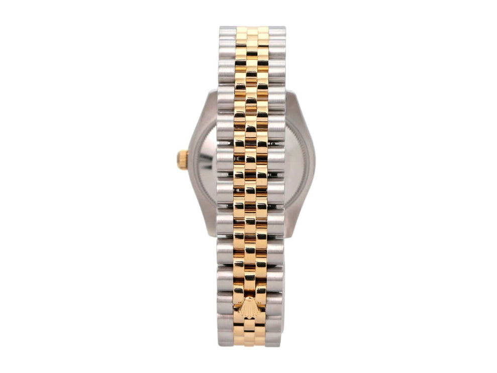 Rolex Datejust 31 Edelstahl Gelbgold 178273 Champagner Römisch Jubile-Band seitliche Ansicht Uhr mit zweifarbigen Armband.