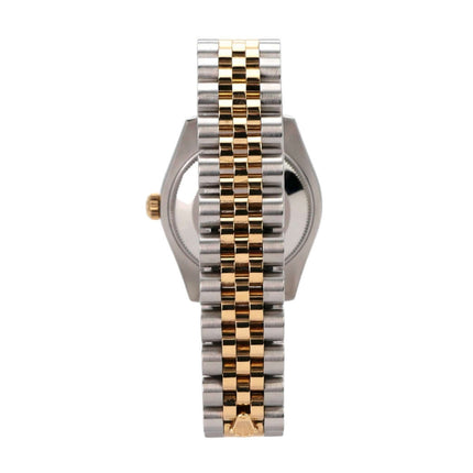 Rolex Datejust 31 178273 Perlmutt DIA Jubile-Band seitliche Ansicht des Armbands aus Edelstahl und Gelbgold.