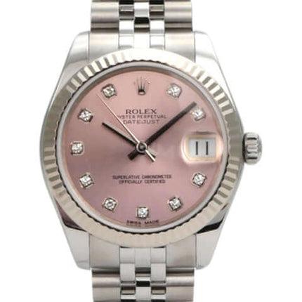 Rolex Datejust 31 Ref. 178274 mit pinkfarbenem Zifferblatt und Jubile-Band, Edelstahl und 18 kt Weißgold.