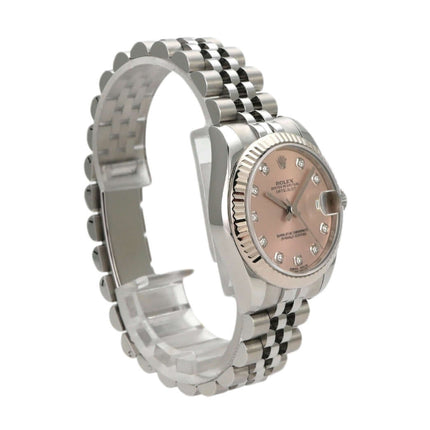 Rolex Datejust 31 Ref. 178274 mit pinkem Zifferblatt und Jubile-Armband aus Edelstahl.