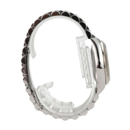 Rolex Datejust 31 Ref. 178274 Jubile-Band, detaillierte Ansicht der polierten und satinierten Edelstahl-Uhr.