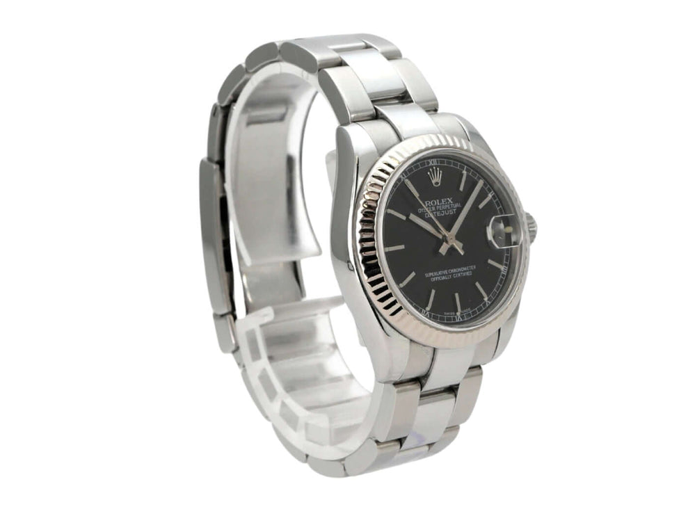 Rolex Datejust 31 Ref. 178274 Schwarz – Automatik-Uhr mit schwarzem Zifferblatt und Edelstahlarmband.