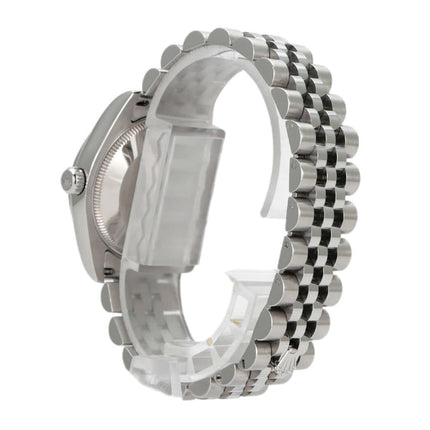 Rolex Datejust 31 Ref. 178274 mit Jubile-Band aus Edelstahl und polierter Oberfläche, seitliche Ansicht.