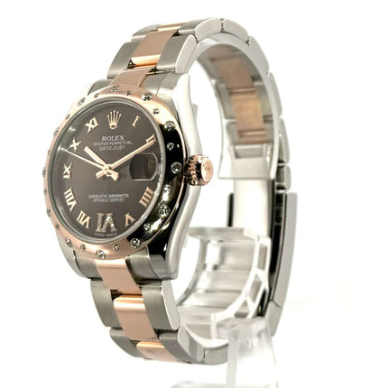 Rolex Datejust 31 Edelstahl Everose-Gold Ref. 178341 Choco-R Diamant mit römischen Ziffern und 24 Diamanten besetzter Lünette.