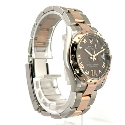 Rolex Datejust 31 Edelstahl Everose-Gold 178341 Choco Römisch Diamant mit 24 Diamanten besetzter Lünette bei 31 mm Gehäusedurchmesser.