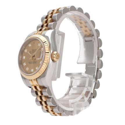 Rolex Datejust 26 Edelstahl Gelbgold 179173 mit champagnerfarbenem Zifferblatt und Diamanten im Jubile-Armband
