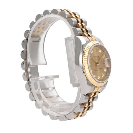 Rolex Datejust 26 Edelstahl Gelbgold 179173 mit champagnerfarbenem Zifferblatt und Diamanten, Jubile-Armband.