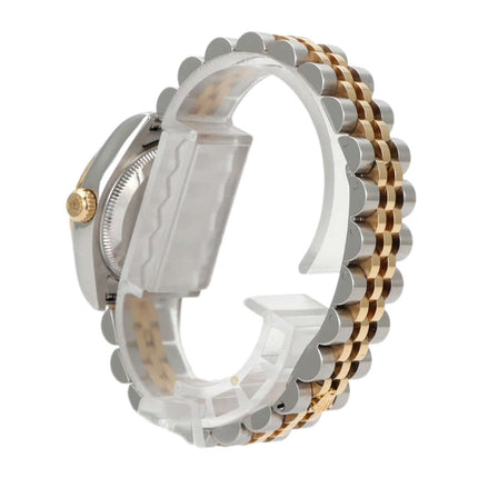 Rolex Datejust 26 Edelstahl Gelbgold mit Jubile-Armband und Faltschließe, detailierte Seitenansicht.