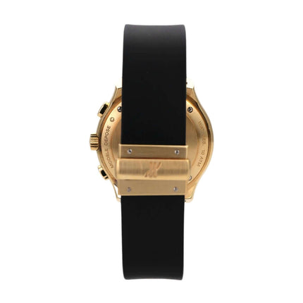 Hublot MDM Chrono 1810.3 Uhr im Detail, 18 kt Gelbgold Gehäuse mit schwarzem Kautschukarmband.