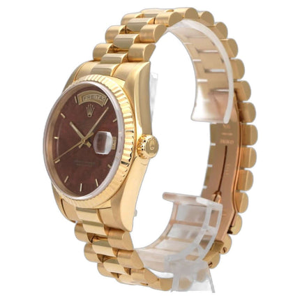 Rolex Day-Date 36 Gelbgold 18238 Wood Dial, braunes Holz-Zifferblatt, President-Armband, 18 kt Gelbgold