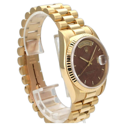 Rolex Day-Date 36 Gelbgold 18238 Wood Dial mit braunem Holz-Zifferblatt und 18 kt Gelbgoldarmband