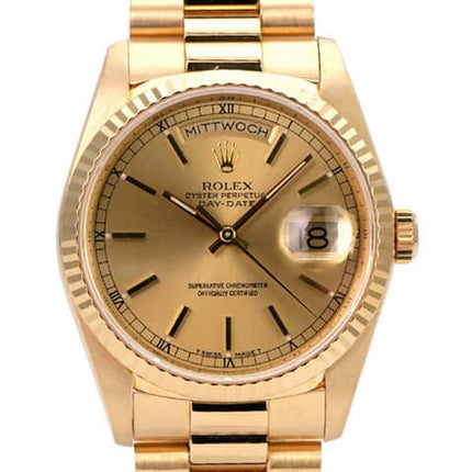 Rolex Day-Date 36 Gelbgold 18238 Champagner, 18 kt Gelbgold, President-Armband, champagnerfarbenes Zifferblatt
